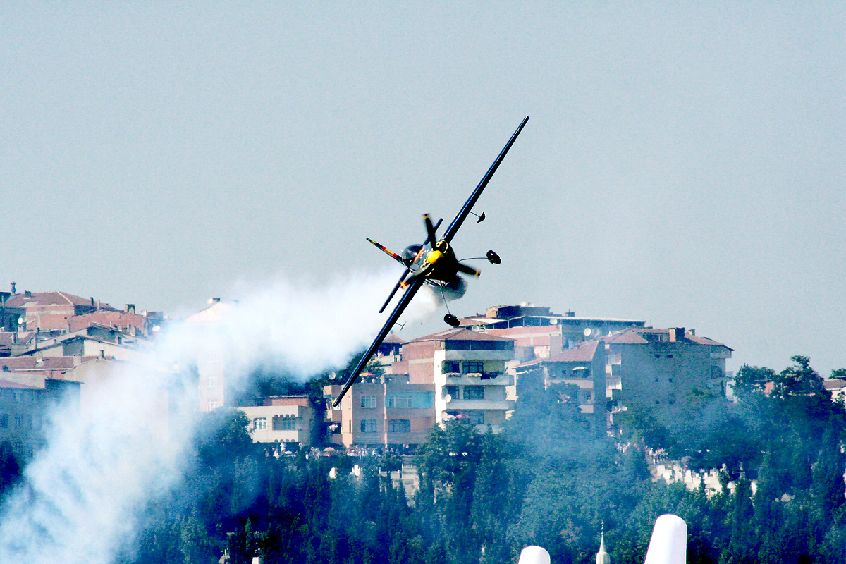 airplane performing aerobatics during the RedBull Air Race