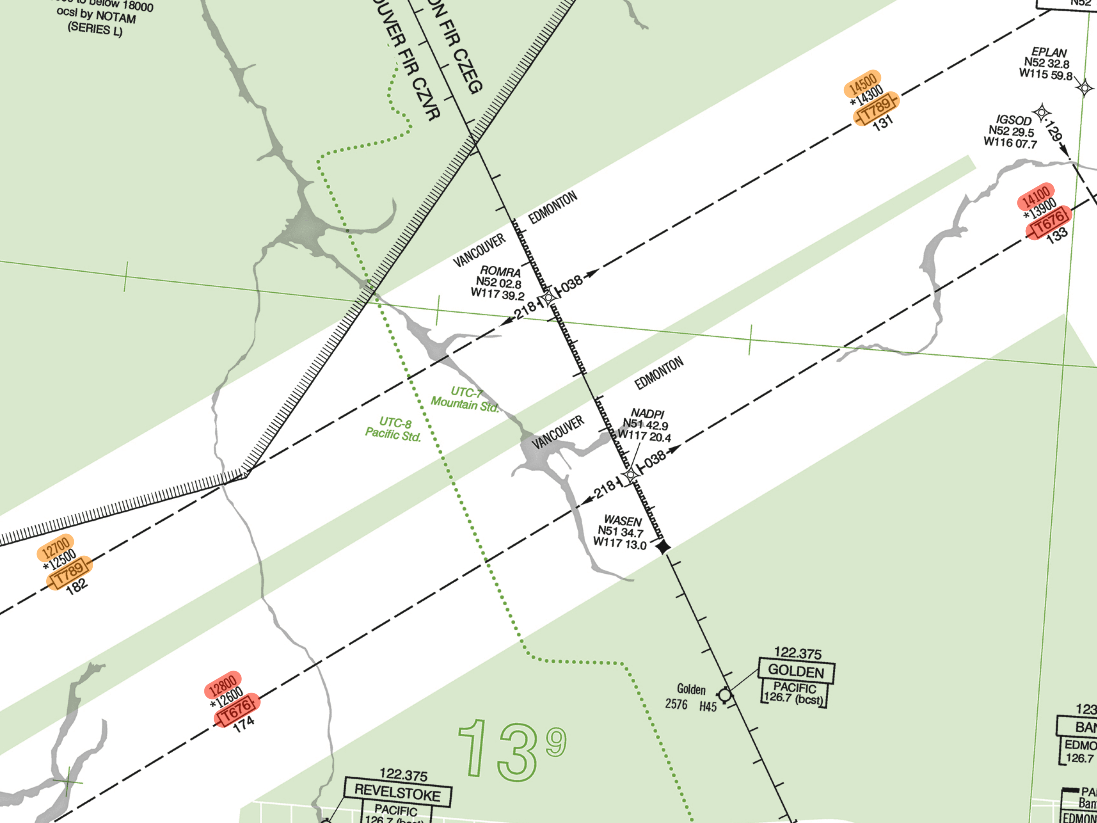 Nav Canada LO en route extract showing Class B airspace