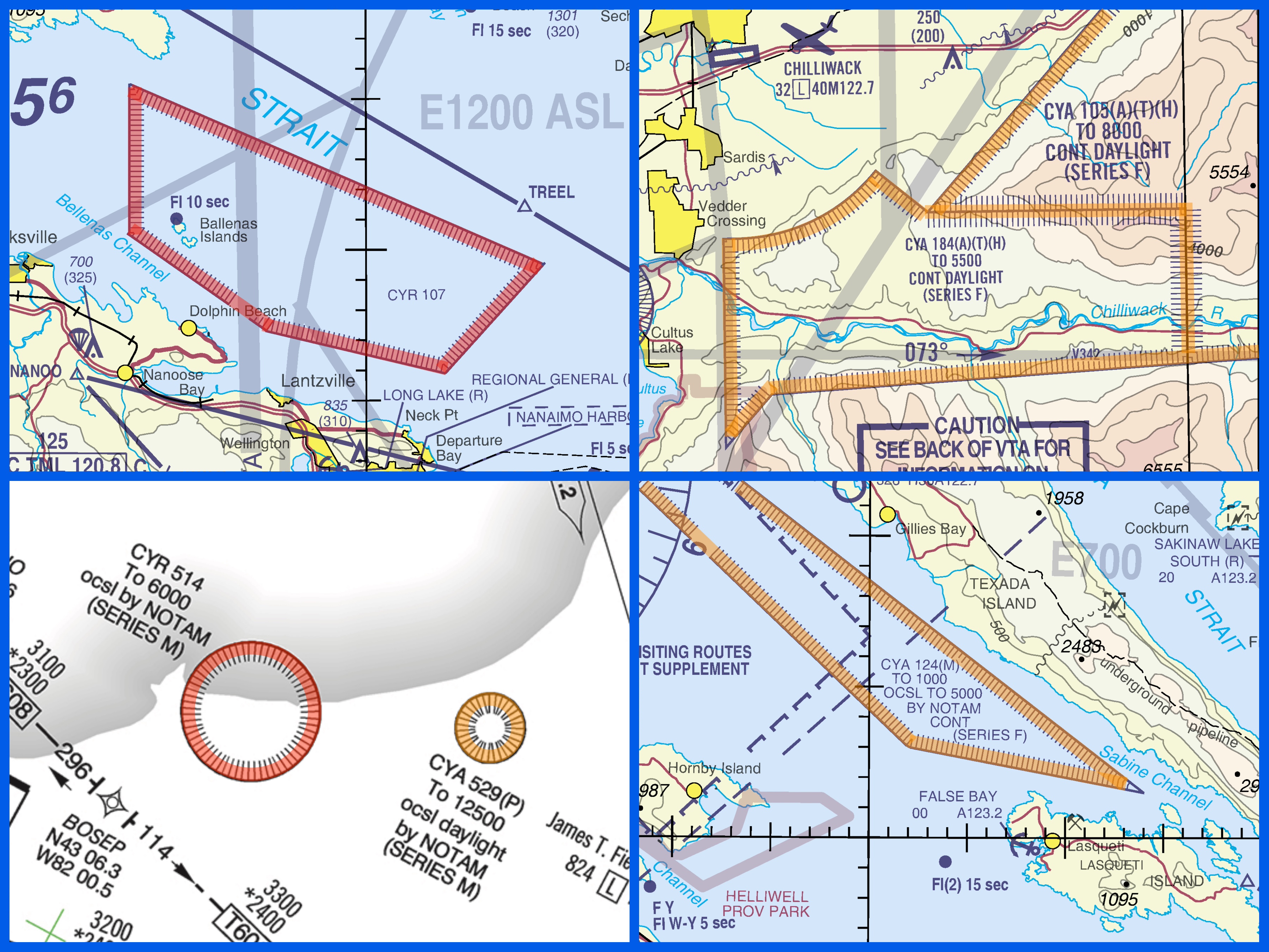 Nav Canada VTA and VNC extracts showing Class F airspace